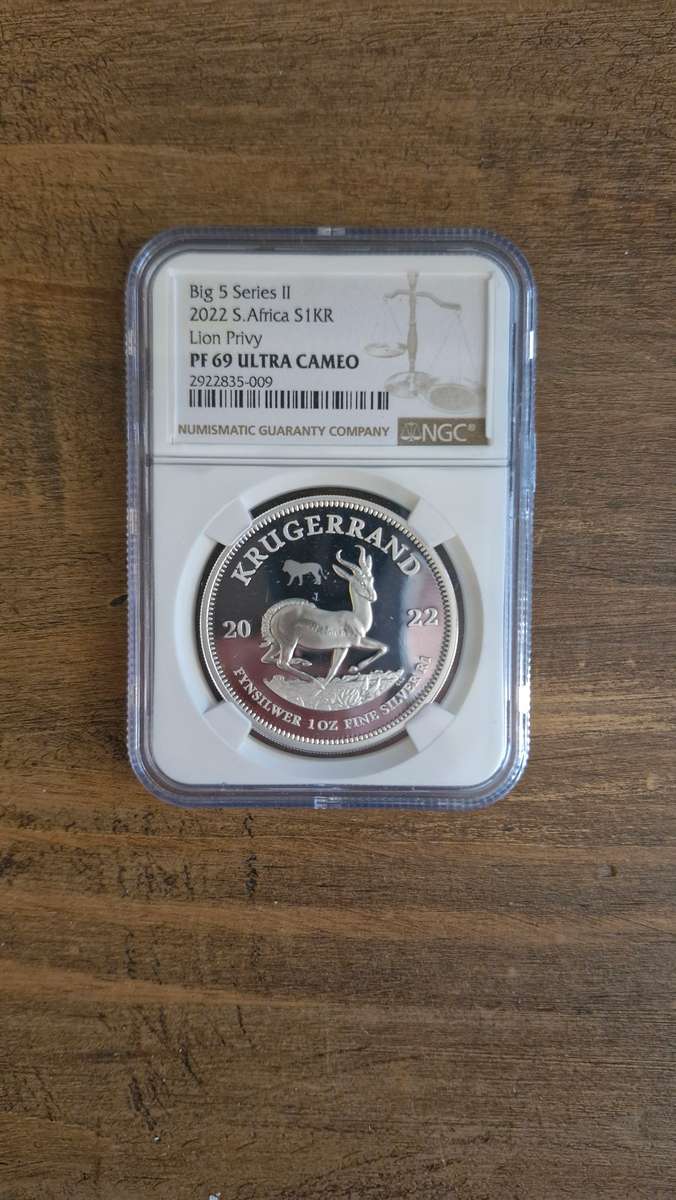 2022 Big 5 Series ll S. Africa 1oz Silver Krugerrand (PF 69 UC, Lion Privy)