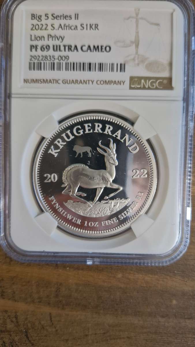 2022 Big 5 Series ll S. Africa 1oz Silver Krugerrand (PF 69 UC, Lion Privy)