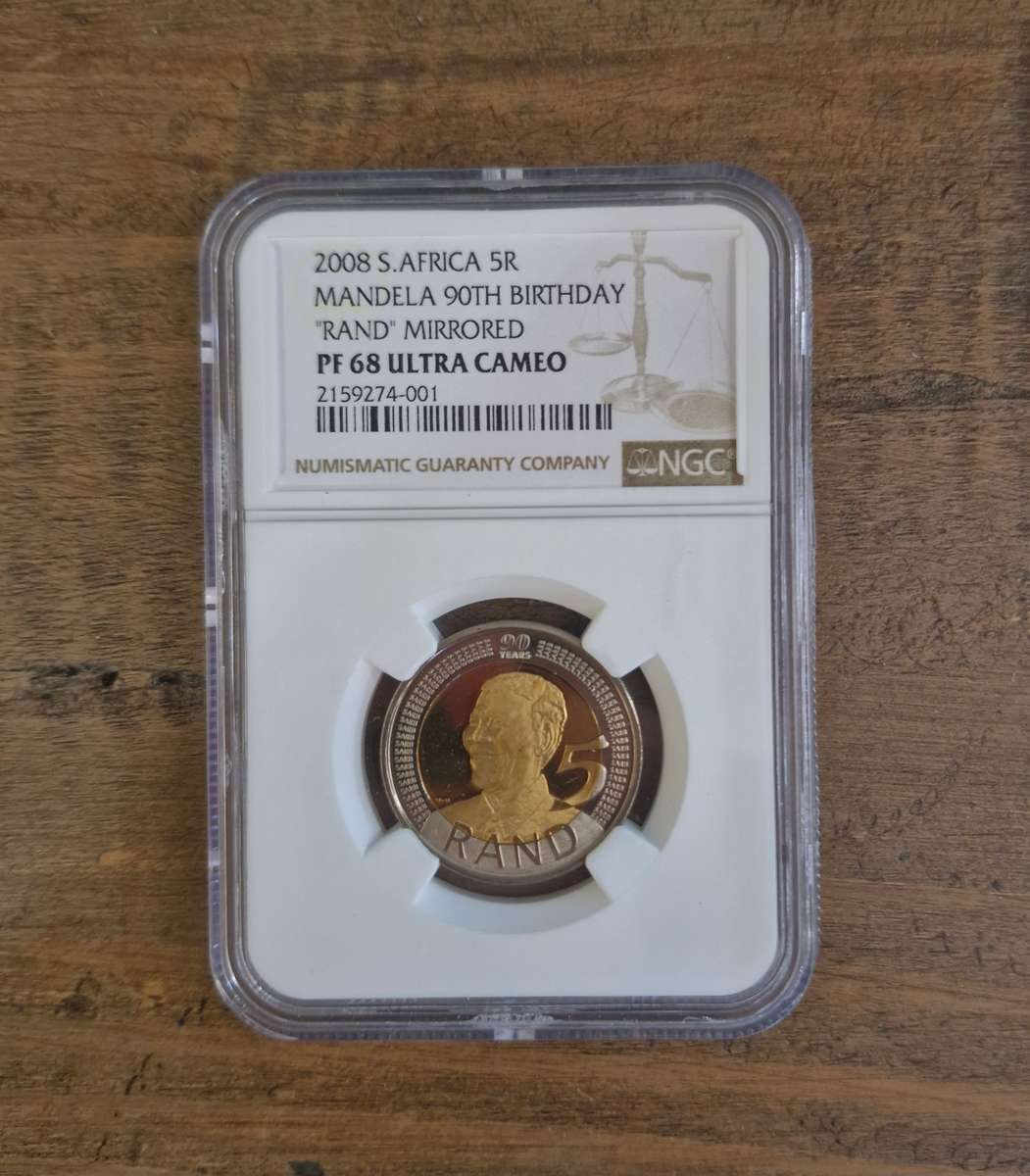 2008 South Africa R5 Mandela 90th birthday (Mirrored)- PF 68 UNC