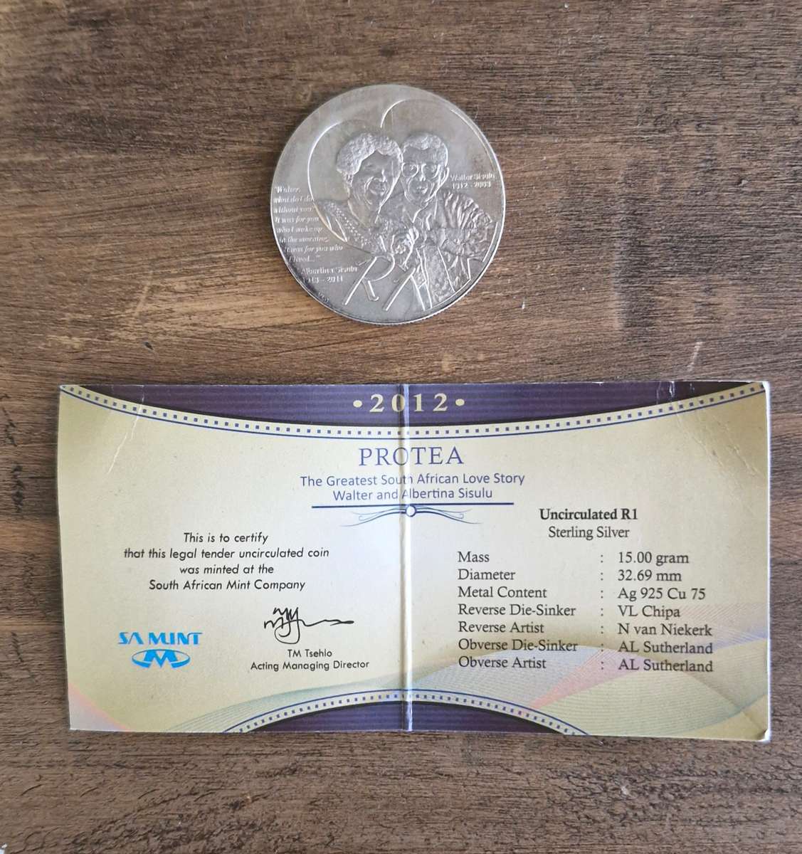 2012 Protea Uncirculated Silver R2 (The Greatest Love Story Walter and Albertina Sisulu)