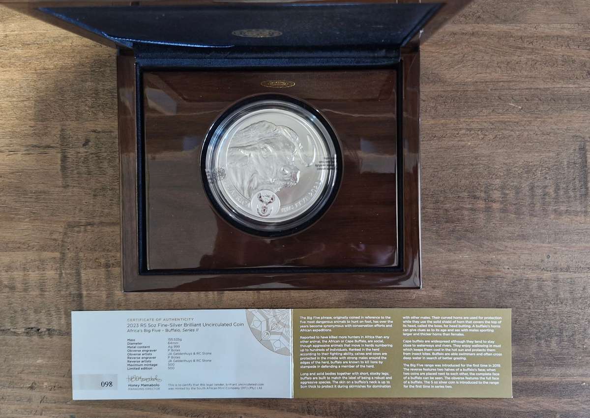 2022 Africa's Big Five - Buffalo R5 5oz Fine Silver Brilliant Uncirculated (Series ll )