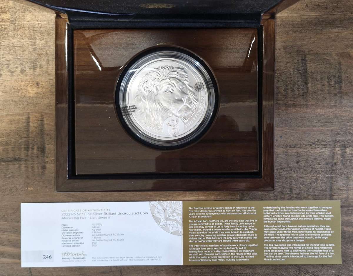 2022 Series ll R5 5oz Fine-Silver Africa's Big Five (The Lion)