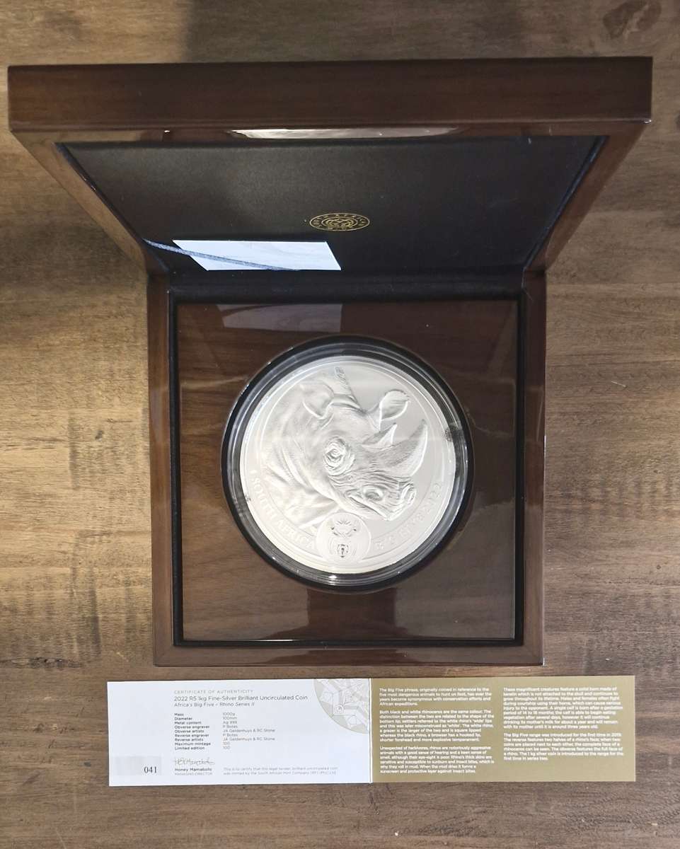 2022 Big Five Series ll R5 1KG Fine-Silver Brilliant Uncirculated Coin (Rhino)