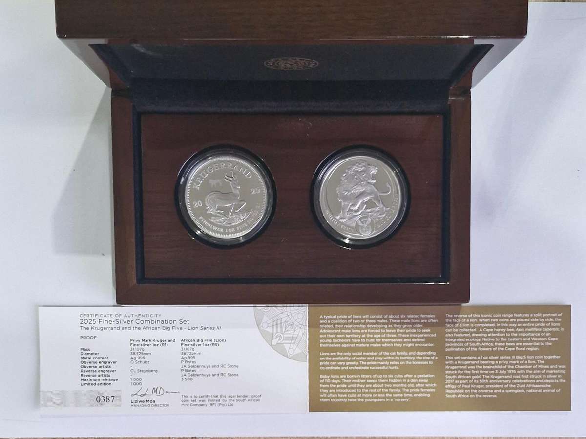 2025 1oz Silver Krugerrand Lion Privy Mark and 1 oz Silver Lion Combo Set Series III