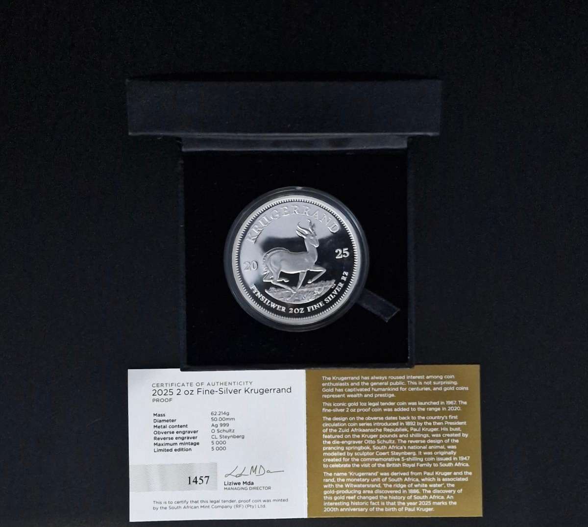 2025 2 Oz Silver Proof Krugerrand