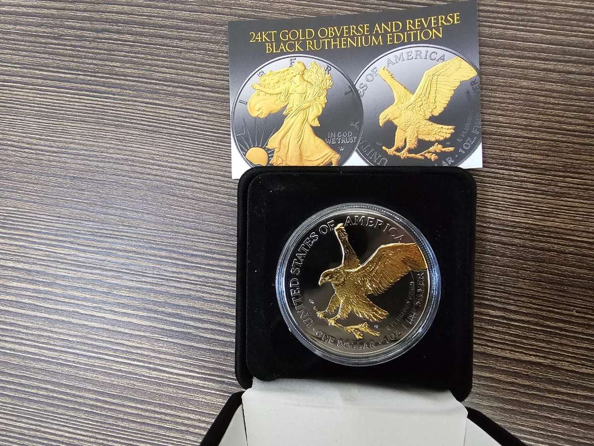 2024 Black Ruthenium 1 OZ 999 Silver American Eagle 24K Gold Glided