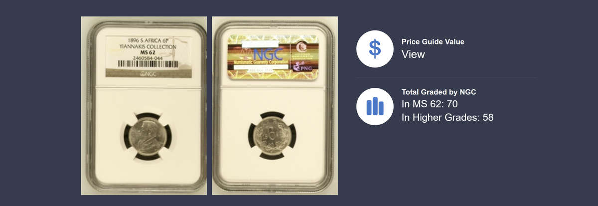 1896 South Africa 6P YIANNAKIS COLLECTION (MS62)