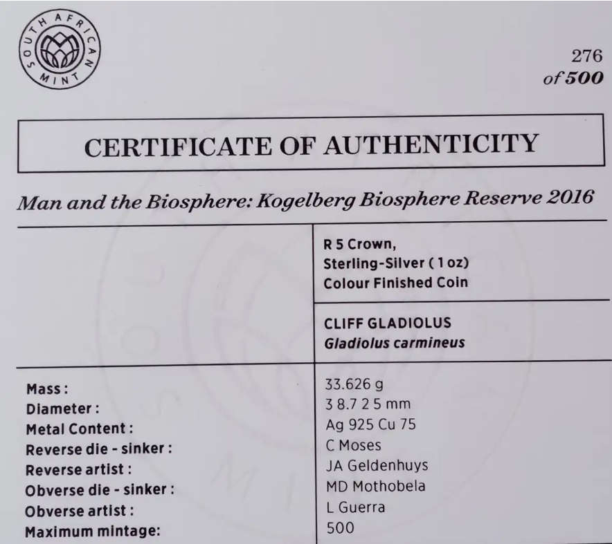 2016 R5 Man of the Biosphere Koggelberg Biosphere Reserve Cliff Gladiolus: Gladiolus carmineus