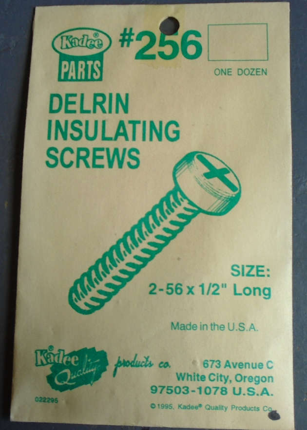 KADEE HO SCALE - 256 DELRIN INSULATING SCREWS, 12, 2-56 X 1/2" LONG, IN PKT