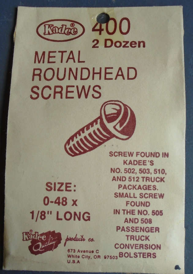 KADEE HO SCALE - 400 METAL ROUNDHEAD SCREWS, 0-48 X 1/8" LONG, 2 DOZEN, IN PKT