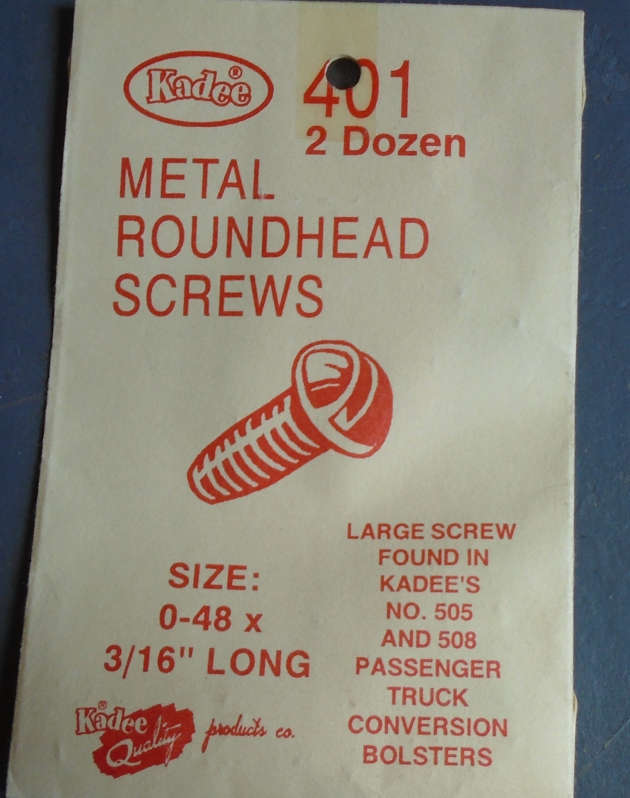 KADEE HO SCALE - 401 METAL ROUNDHEAD SCREWS, 0-48 X 3/16" LONG, 2 DOZEN, IN PKT