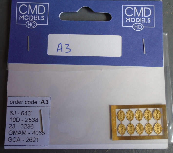 CMD HO SCALE - SAR STEAM LOCO NUMBER PLATES A3