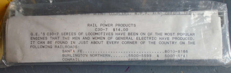 RAIL POWER PRODUCTS HO SCALE - GE C30-7 DIESEL BODY, IN PKT