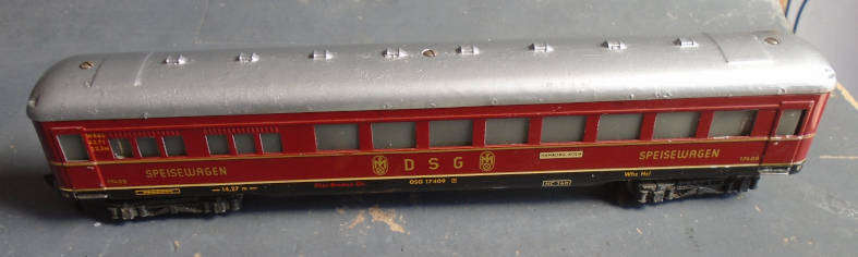 FLEISCHMANNM HO SCALE - DSG SPEISEWAGEN TIN PLATE COACH AS PER FOTOS