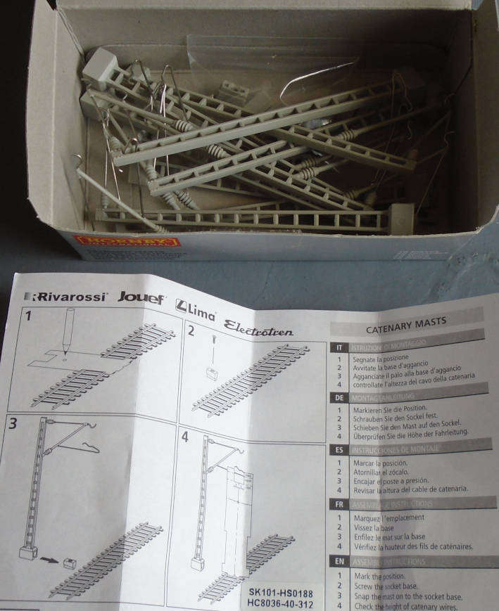 HORNBY OO/HO SCALE - 10 X CATENARIES, BOXED FOR RIVAROSSI, ELECTROTREN, JOUEF, ETC