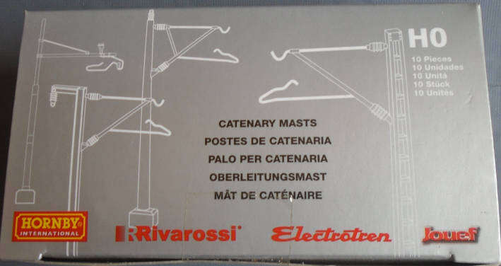 HORNBY OO/HO SCALE - 10 X CATENARIES, BOXED FOR RIVAROSSI, ELECTROTREN, JOUEF, ETC