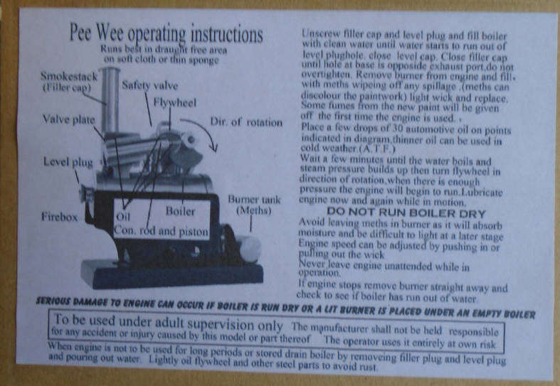 PEE WEEW MINI STEAM ENGINE, READY TO RUN, MADE IN SOUTH AFRICA