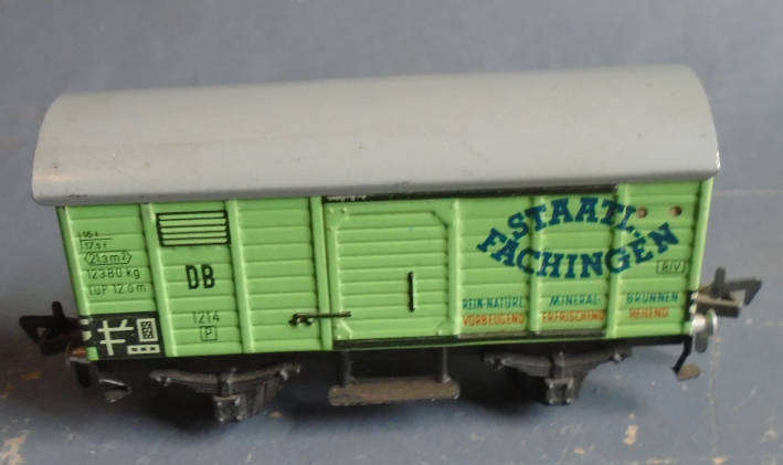 FLEISCHMANN HO SCALE - TIN PLATE DB STAATL FACHINGEN GOODS WAGON, MADE IN US ZONE