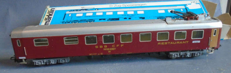 MARKLIN HO SCALE - SBB CFF RESTAURANT WAGON W/AUX DRIVERS CAB, BOXED
