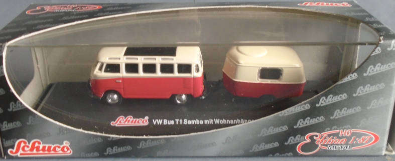 SCHUCO 1/87 HO SCALE - VW BUS WITH CARAVAN, BOXED