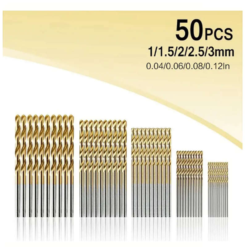 Cordless Electric Impact Drill + 50 Pieces Titanium Coated Hss Drill Bit Set