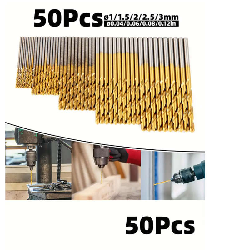 Cordless Electric Impact Drill + 50 Pieces Titanium Coated Hss Drill Bit Set