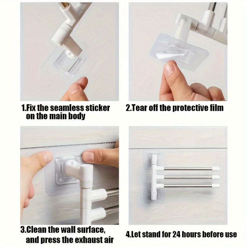 Wall Mounted Towel Rack With Rotating Rod Multi-Layer Hanging Rod Towel Storage Rack