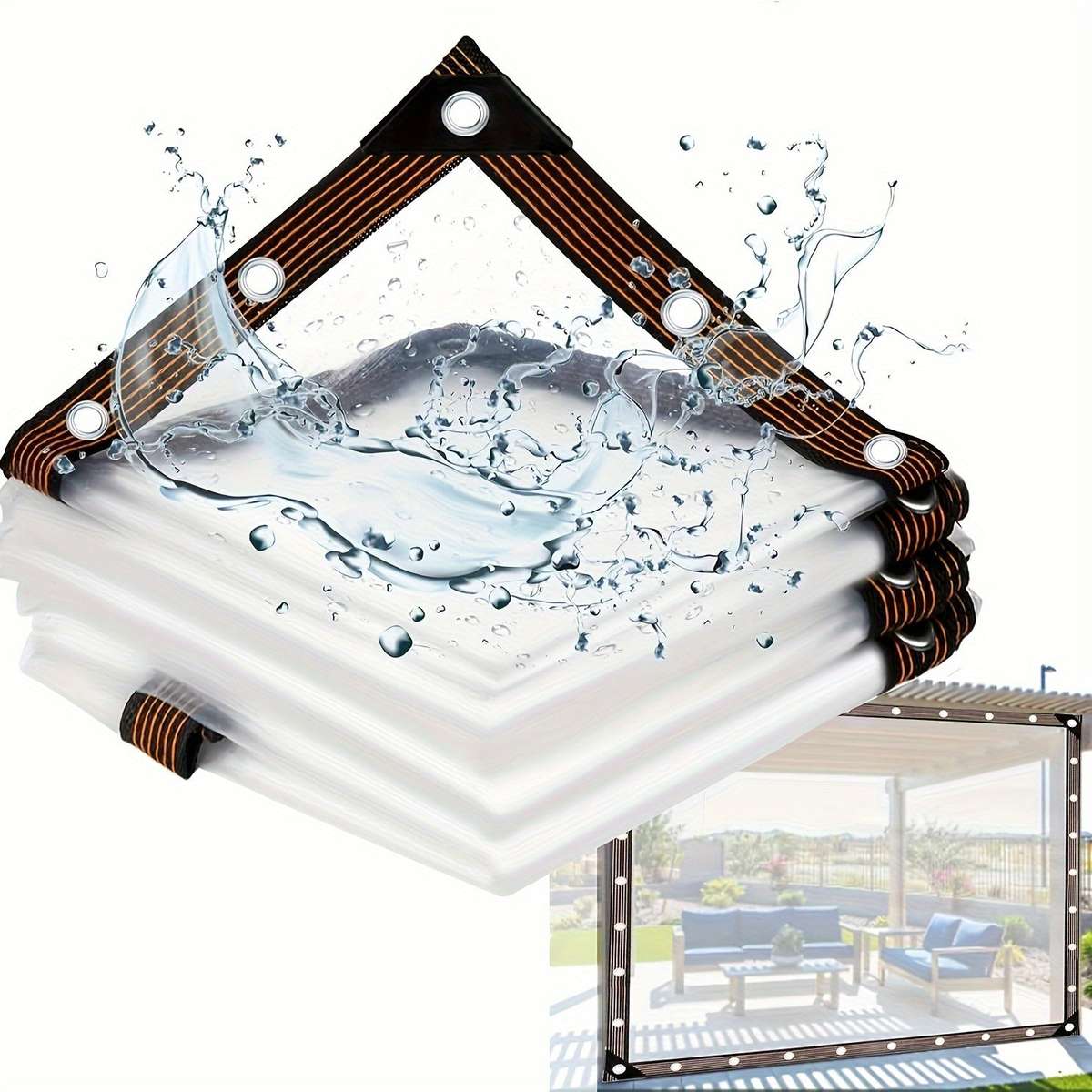 1 Piece Of Transparent Waterproof Tarpaulin With Cable Loop