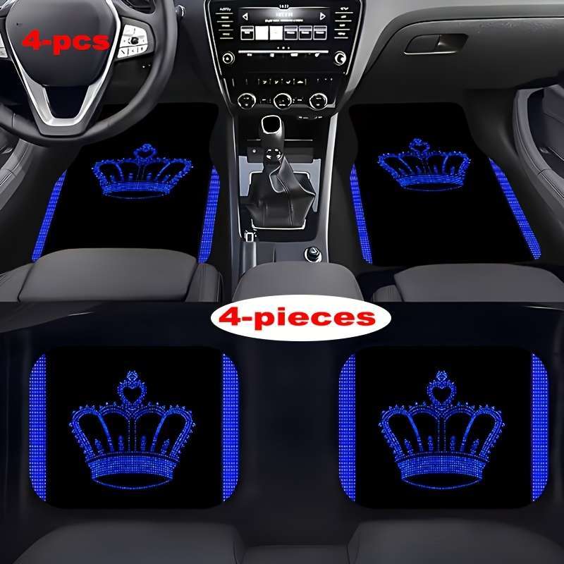 4-Piece Blue Large Crown Car Floor Mats
