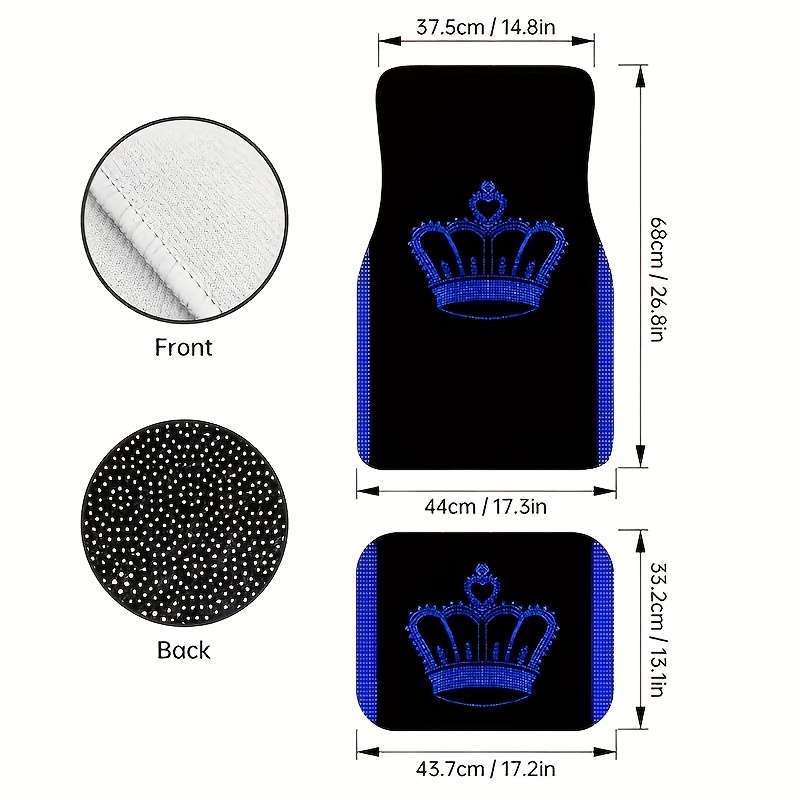4-Piece Blue Large Crown Car Floor Mats