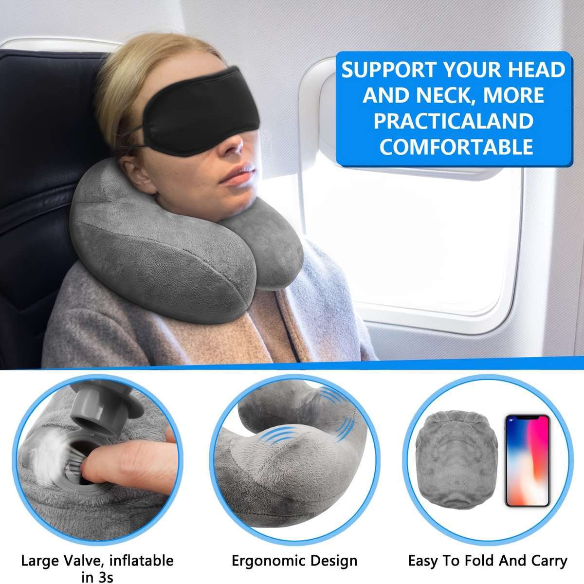 Ergonomic Inflatable Travel Pillow