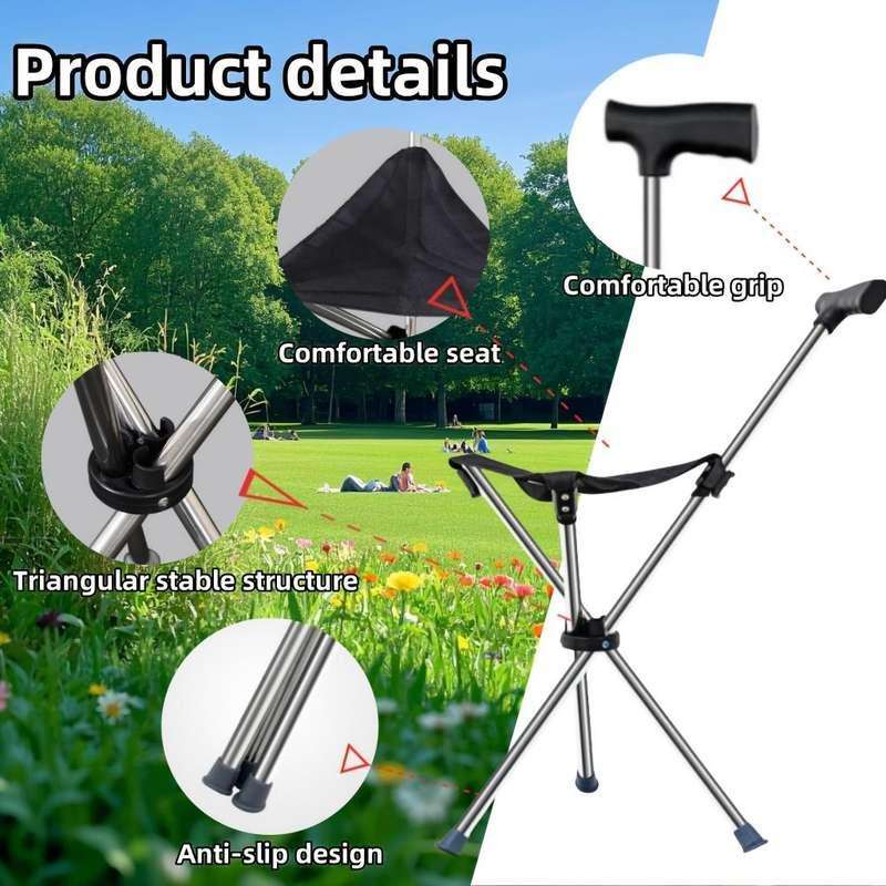 1 2-In-1 Folding Cane And Stool