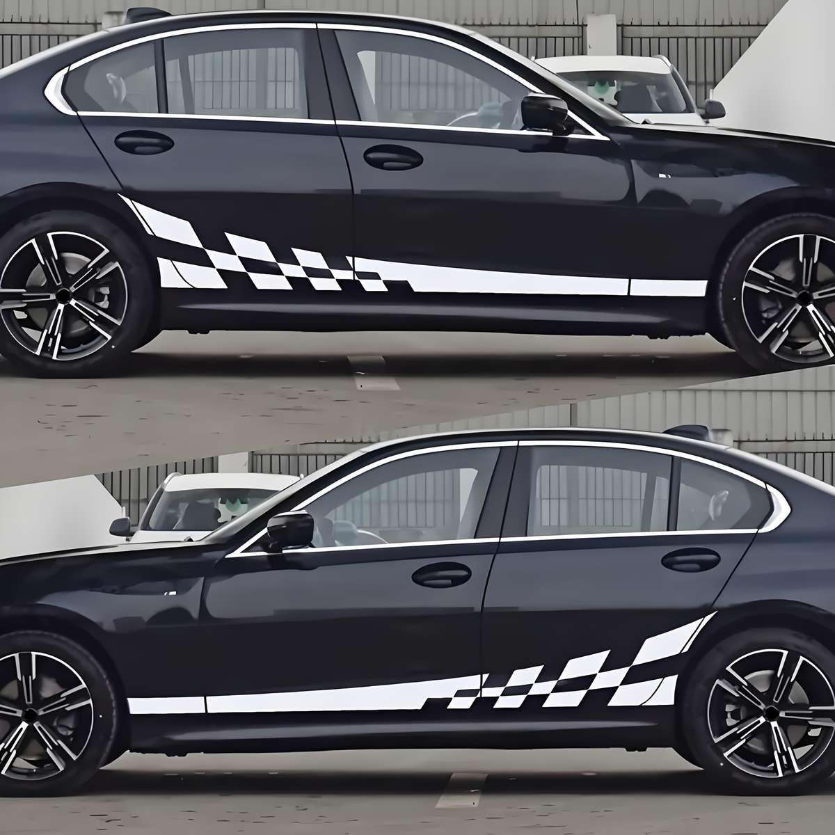 Set of 2 Glossy Checkered Flag Racing Decals - Self Adhesive