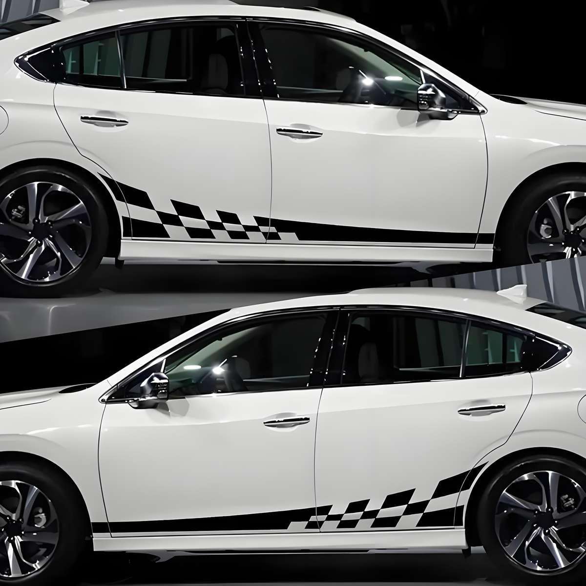 Set of 2 Glossy Checkered Flag Racing Decals - Self Adhesive