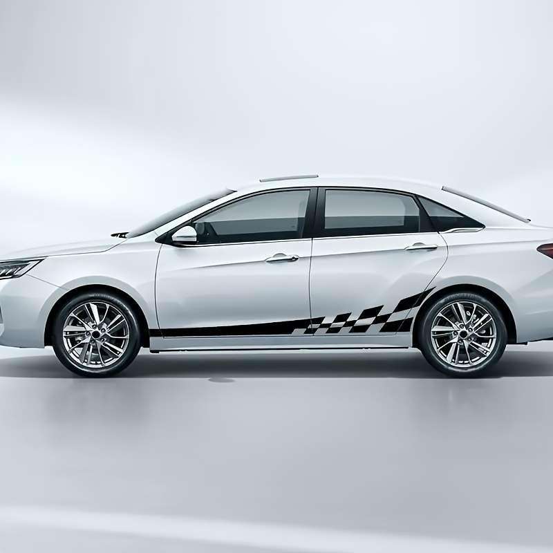 Set of 2 Glossy Checkered Flag Racing Decals - Self Adhesive