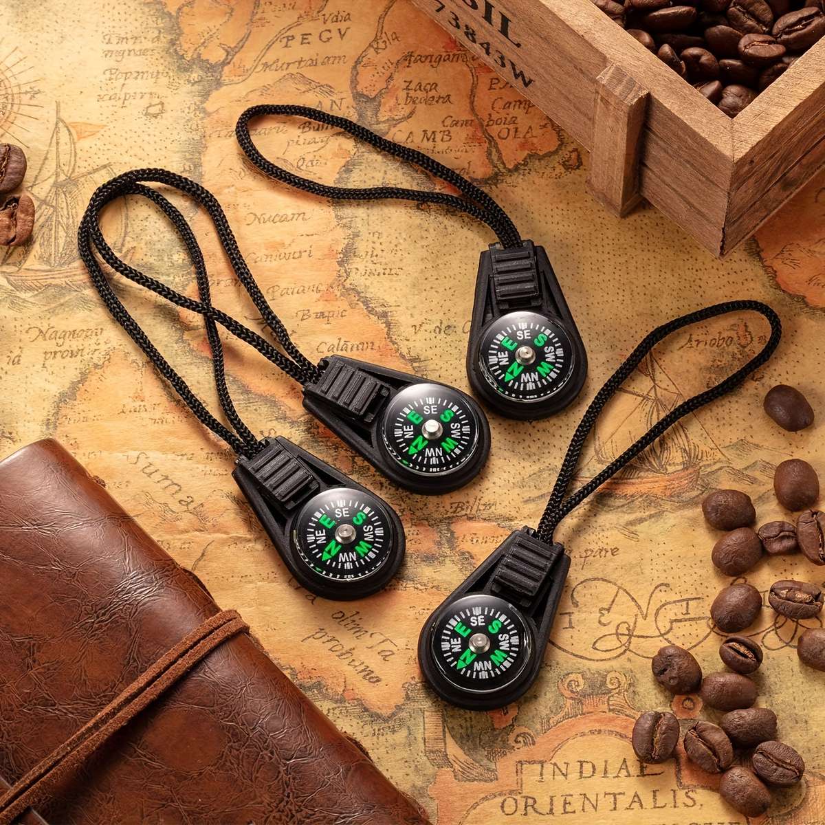 4-Pack Mini Survival Compass Keychains