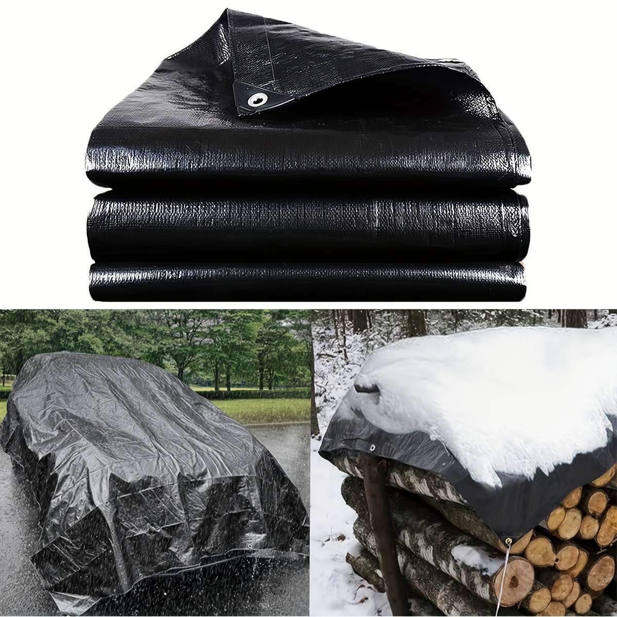 Black Waterproof Tarp With Metal Grommets And Reinforced Edges