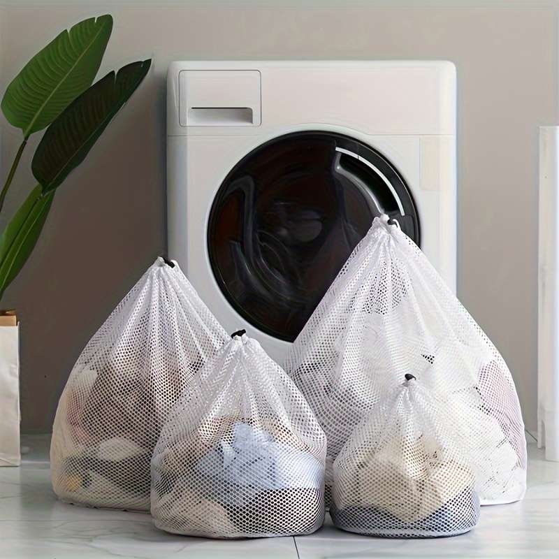1 Durable Polyester Mesh Laundry Storage Bag With Drawstring