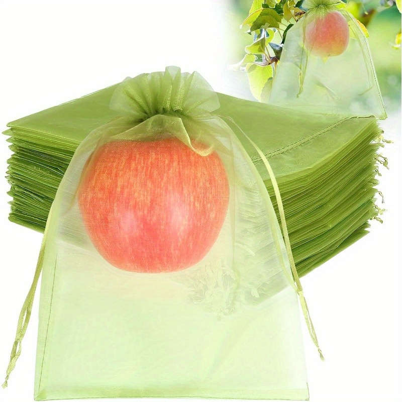 Pack Of 50 Green Mesh Fruit Protector Bags With Drawstring