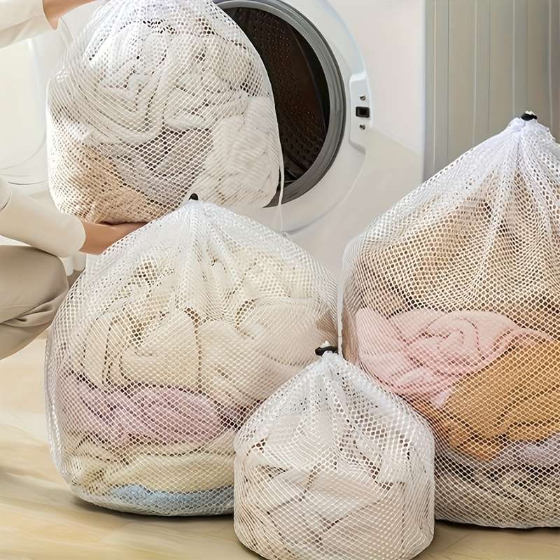 1 Durable Polyester Mesh Laundry Storage Bag With Drawstring