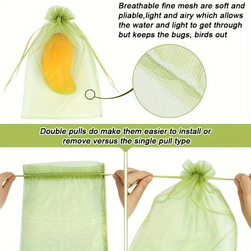 Pack Of 50 Green Mesh Fruit Protector Bags With Drawstring