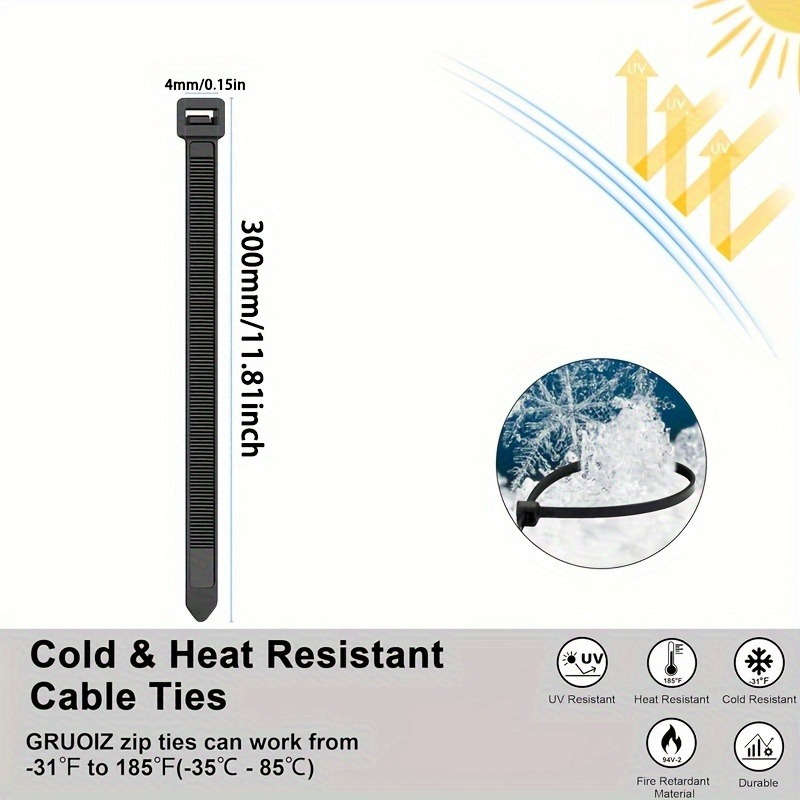 100 Piece Heavy Duty Premium Nylon Cable Tie Set