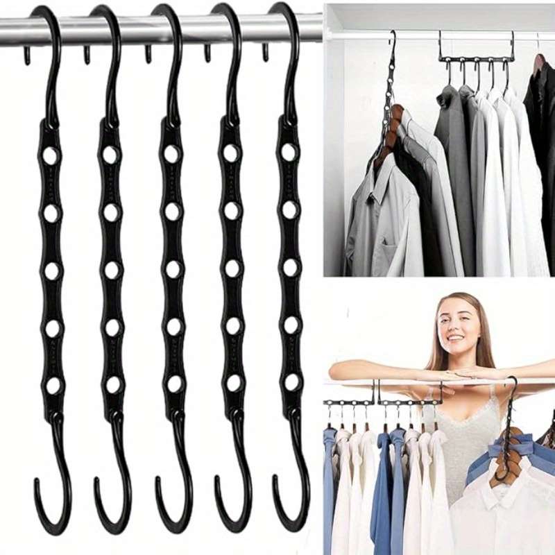 5 Pieces Space Saving Clothes Hangers Black Plastic Hangers
