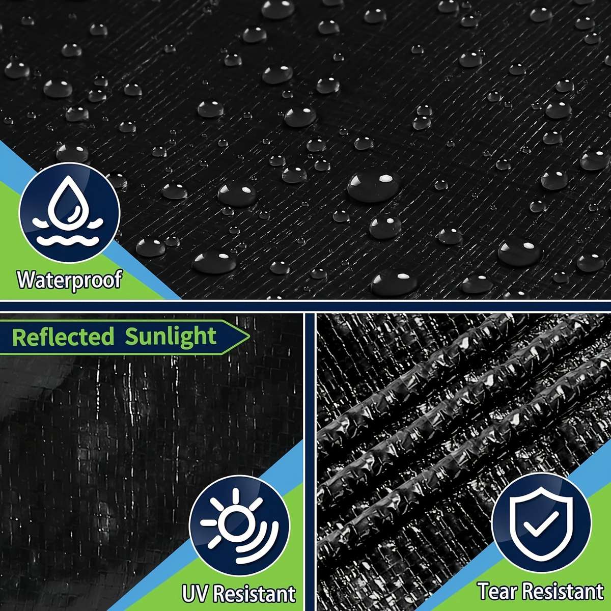 Black Waterproof Tarp With Metal Grommets And Reinforced Edges