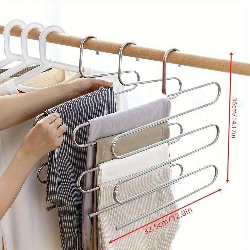 1pcs Stainless Steel Multi-Layer Pants Rack, S-Shaped Non-Slip Wardrobe Organizer