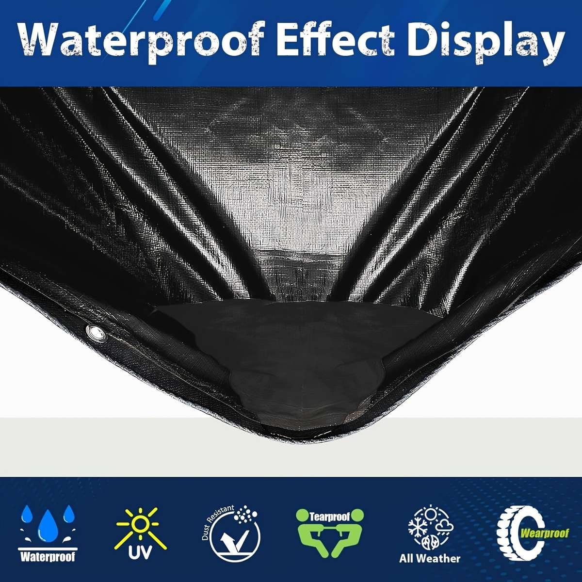 Black Waterproof Tarp With Metal Grommets And Reinforced Edges