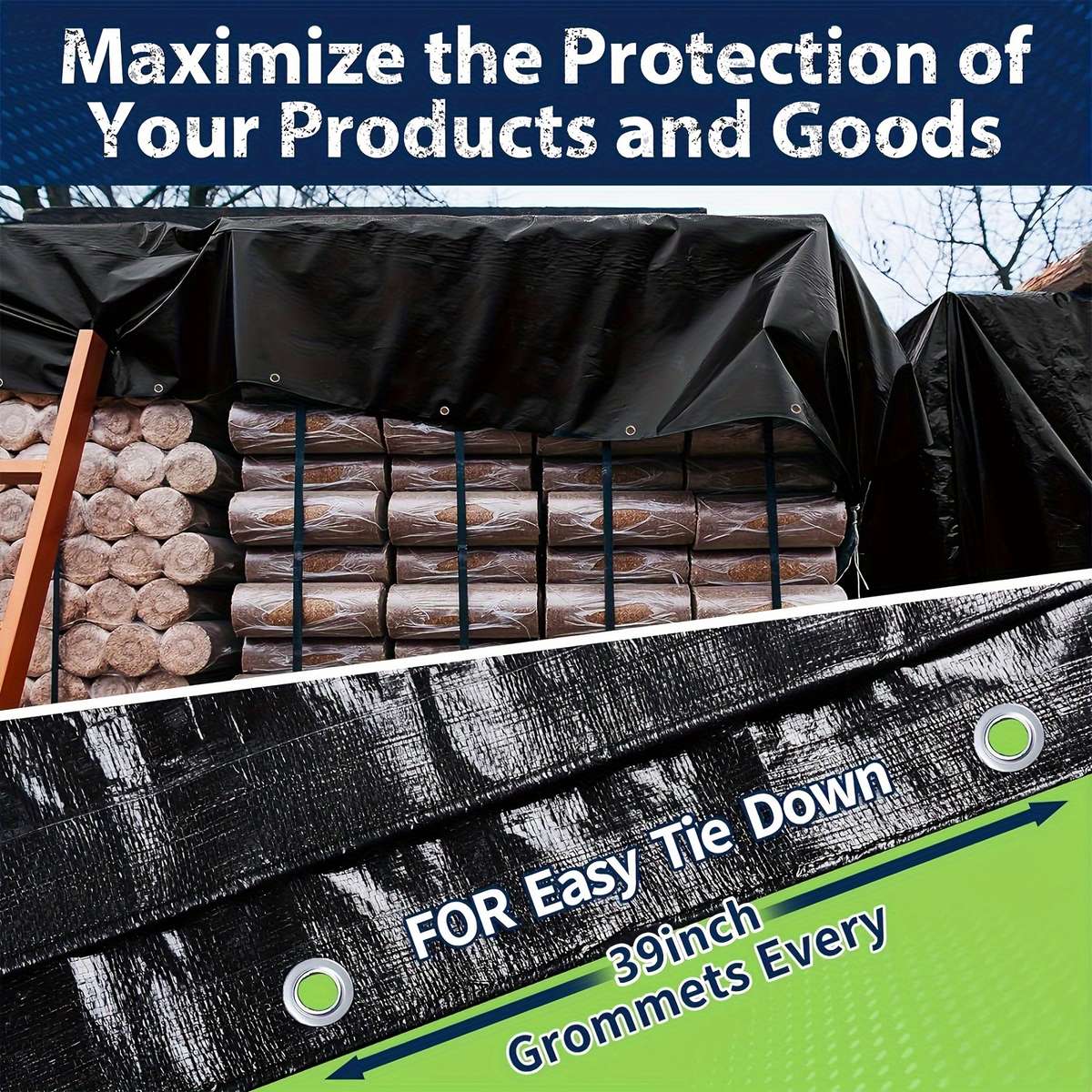 Black Waterproof Tarp With Metal Grommets And Reinforced Edges