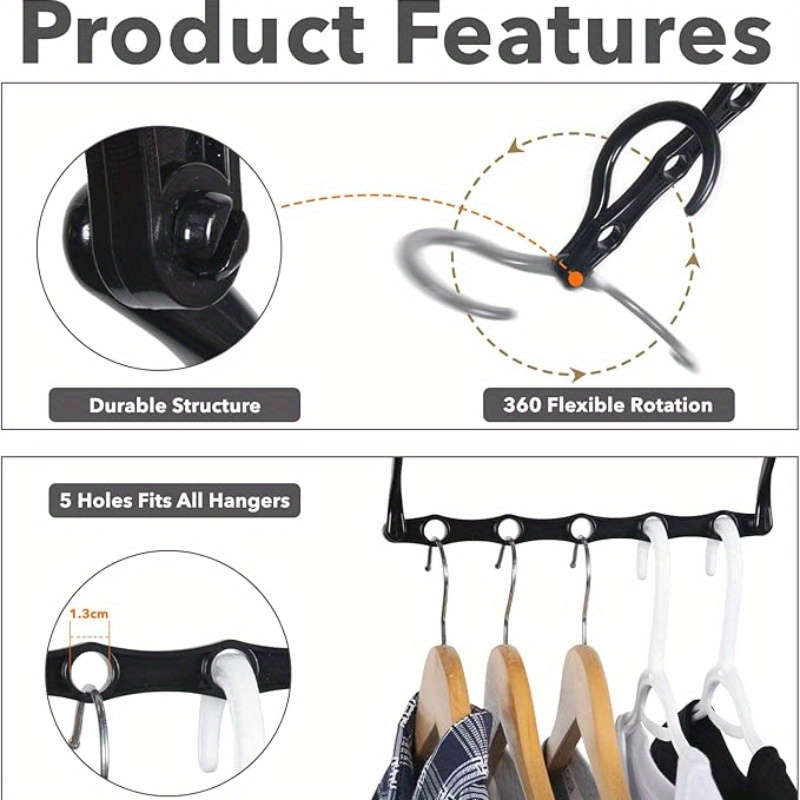 5 Pieces Space Saving Clothes Hangers Black Plastic Hangers
