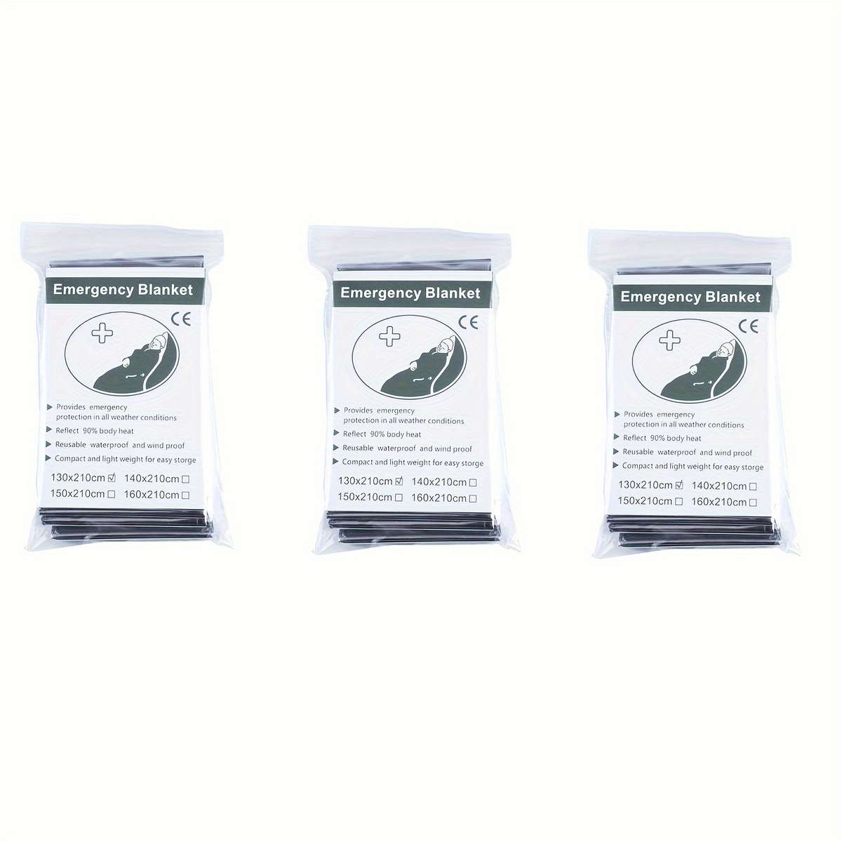 3 Piece Survival Reflective Thermal First Aid Foil Blanket