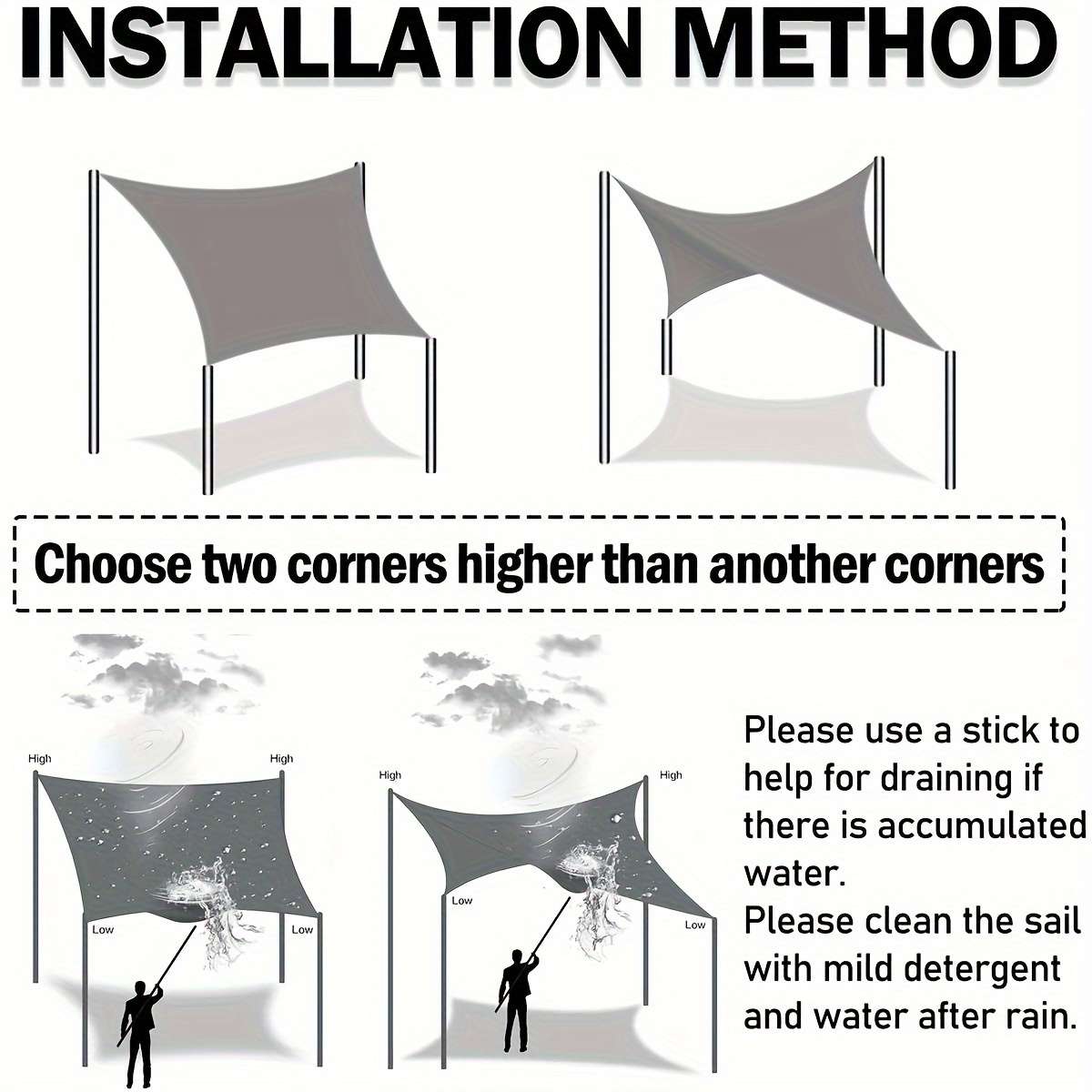 All Seasons Waterproof Shade Sail Awning Set For 4 People